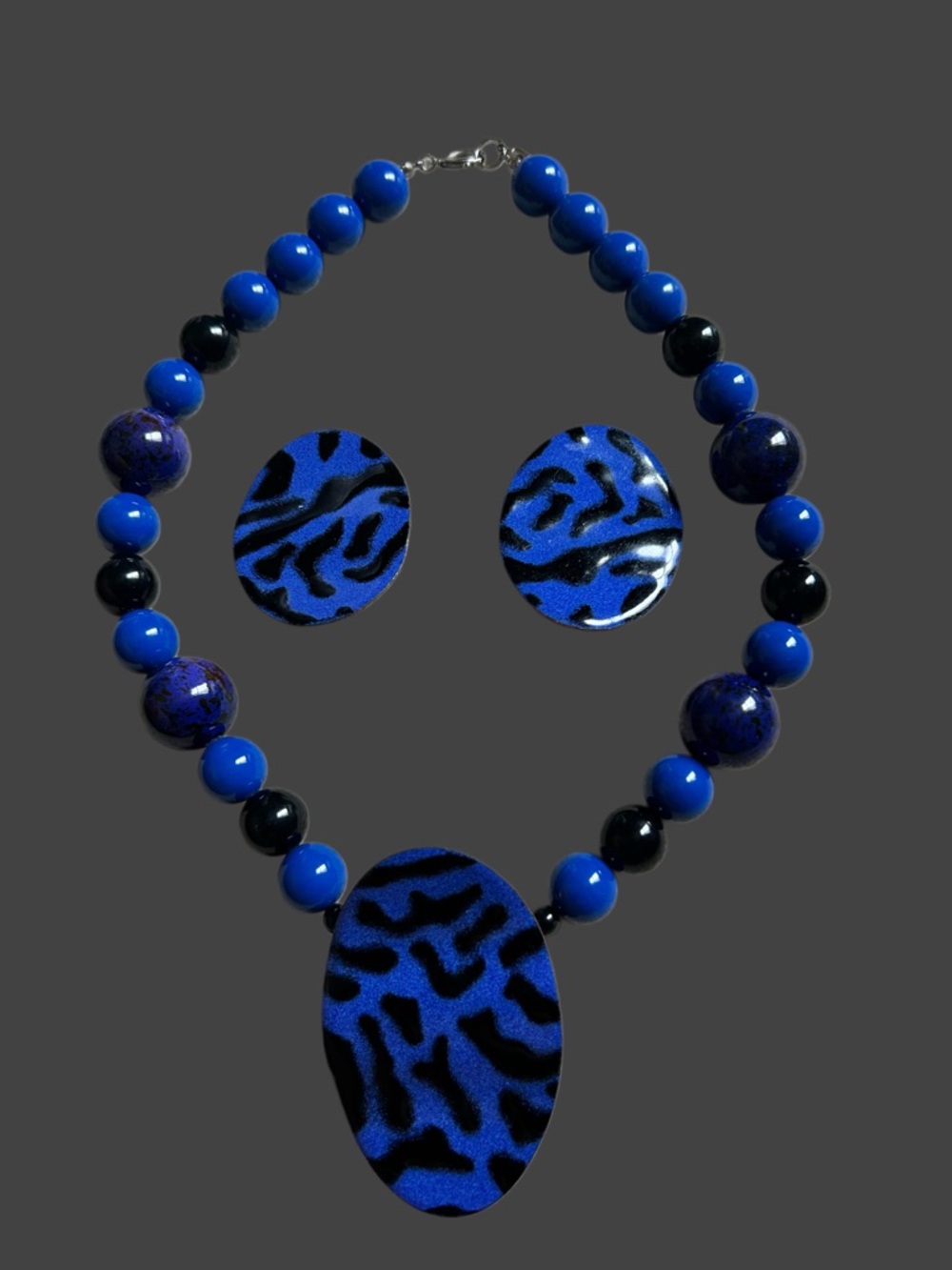 Park Lane Blue and Black Beaded Necklace and Earring (clip on) Set